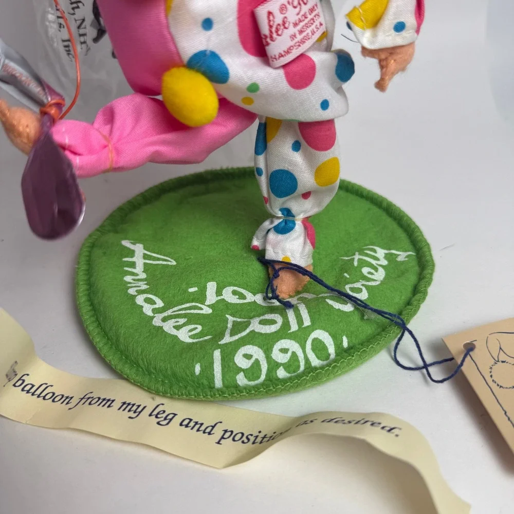 1990 Annalee‎ Doll Society Clown Doll Polka Dot PS I Love You Balloon